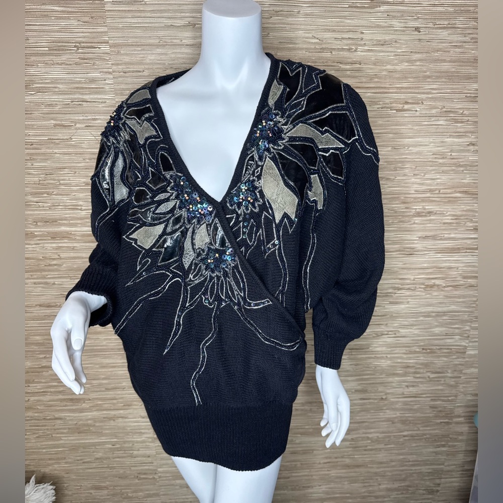 Vintage 80s Beaded and Appliqué Sweater